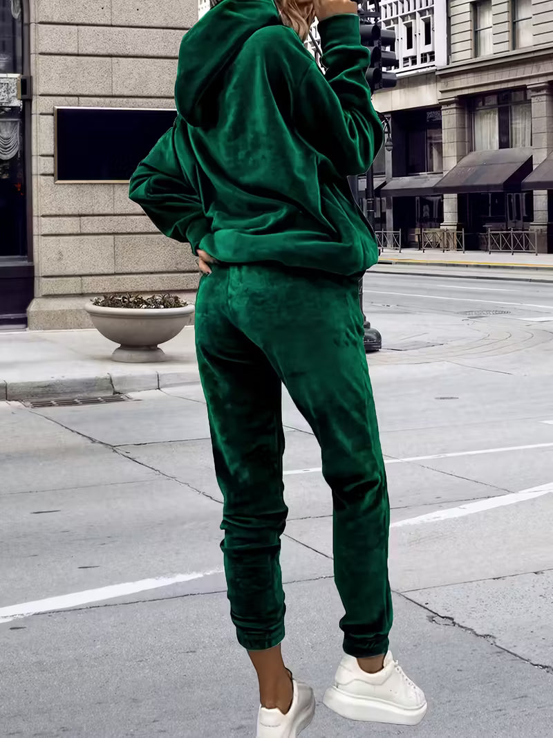 x. Trening Catifea Verde - Set 2 Piese: Hanorac + Pantaloni