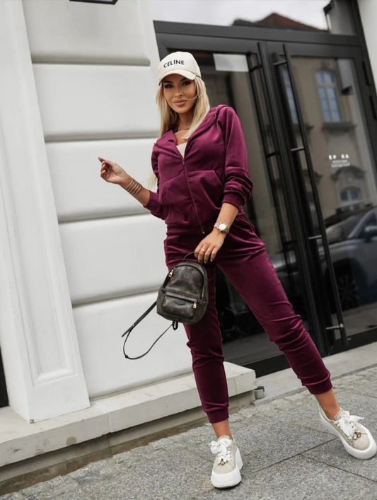 x.Trening Catifea cu Fermoar - Set 2 Piese: Hanorac + Pantaloni