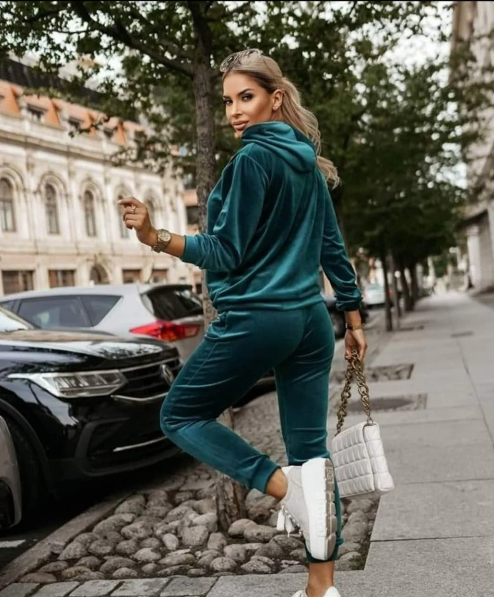 x.Trening Catifea cu Fermoar - Set 2 Piese: Hanorac + Pantaloni