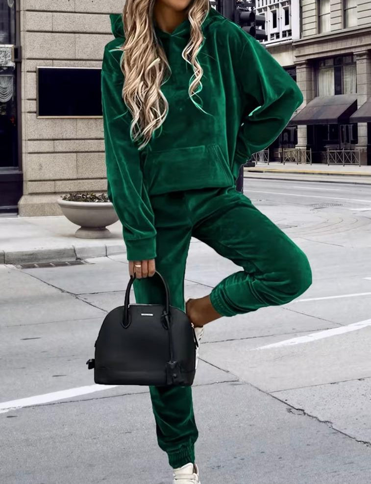 x. Trening Catifea Verde - Set 2 Piese: Hanorac + Pantaloni