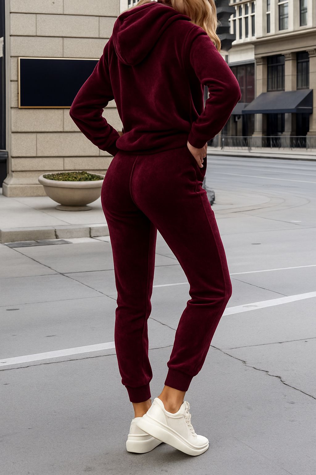 x. Trening Catifea Bordo - Set 2 Piese: Hanorac + Pantaloni