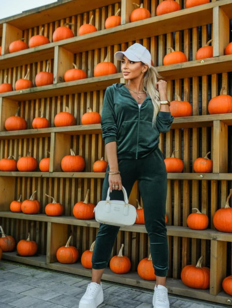 x.Trening Catifea cu Fermoar - Set 2 Piese: Hanorac + Pantaloni