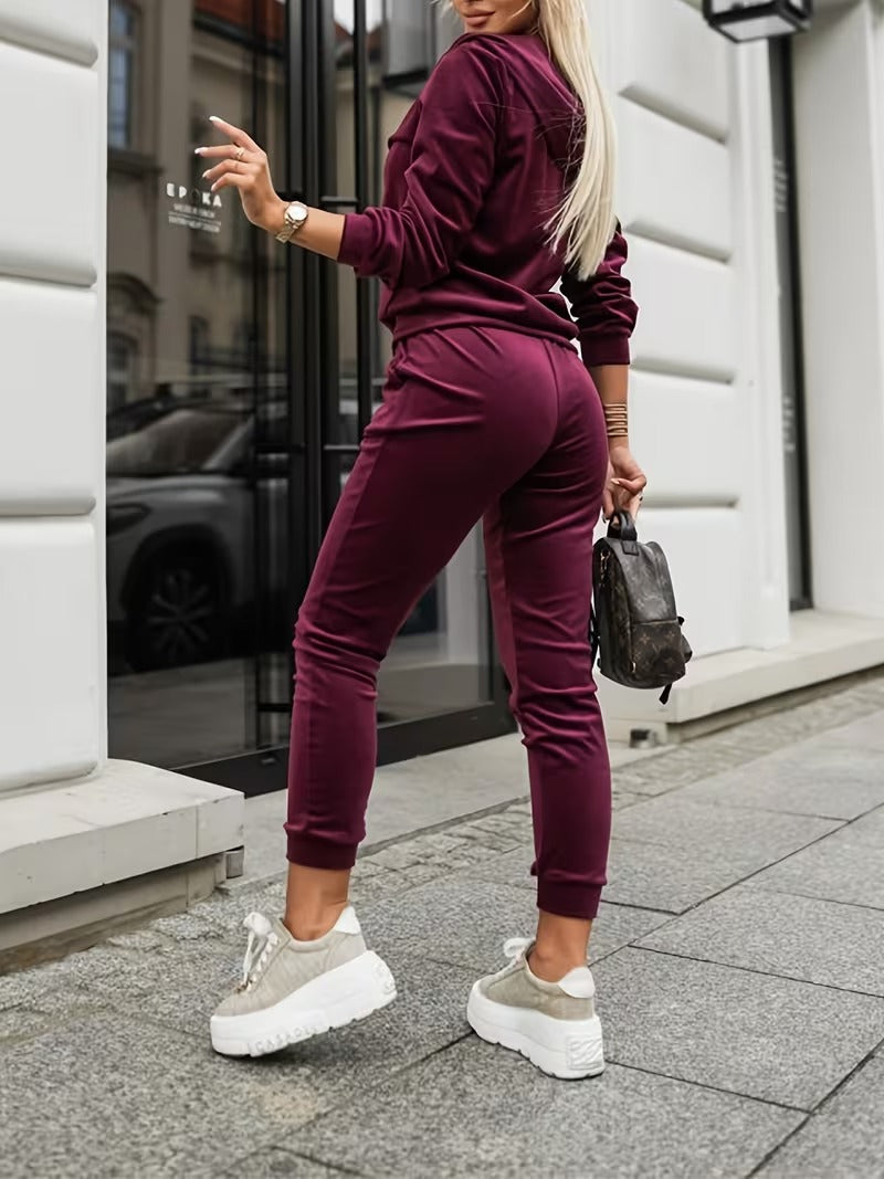 x.Trening Catifea cu Fermoar - Set 2 Piese: Hanorac + Pantaloni